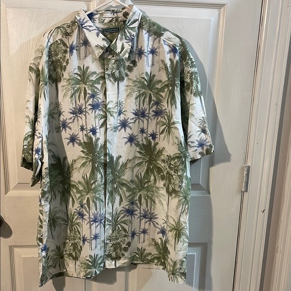 Cubavera Green and Blue Palm Print Men's Shirt - Picture 1 of 8